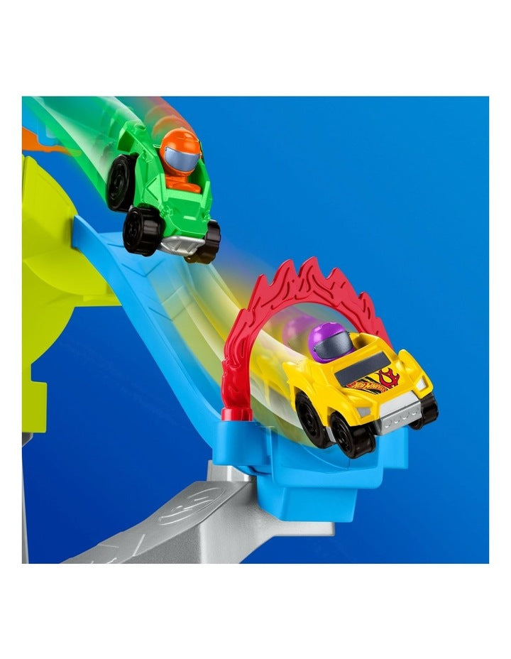 Little People Hot Wheels Spiral Stunt Speedway Toddler Race Track Playset