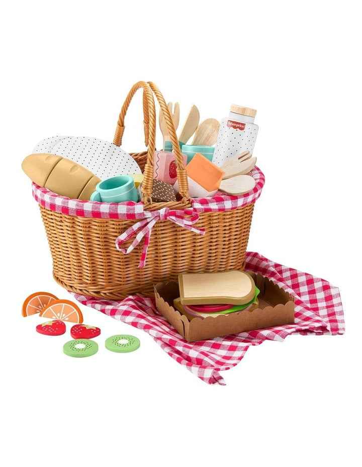 Wooden Picnic Basket And Food Pretend Play Set