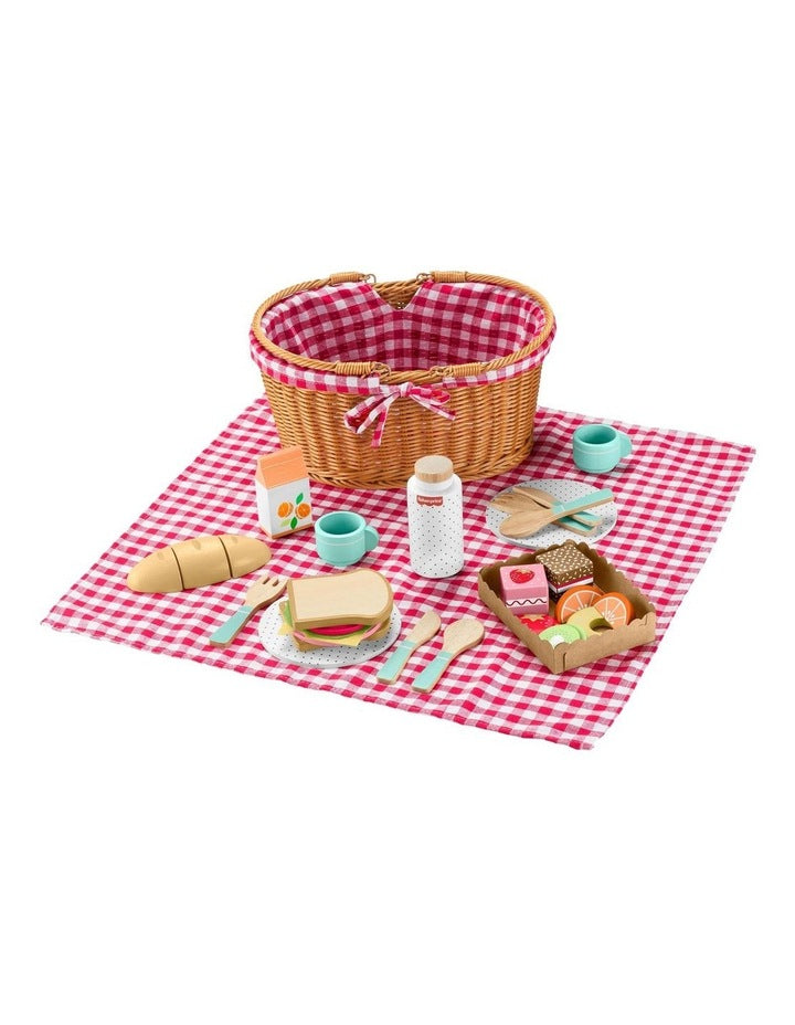 Wooden Picnic Basket And Food Pretend Play Set
