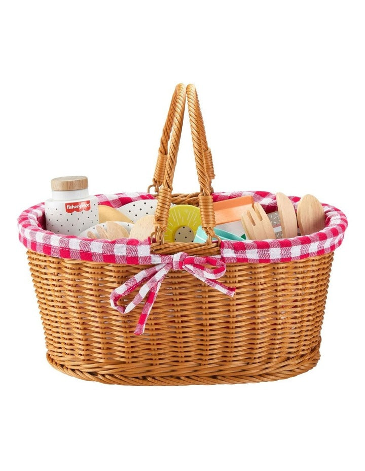 Wooden Picnic Basket And Food Pretend Play Set