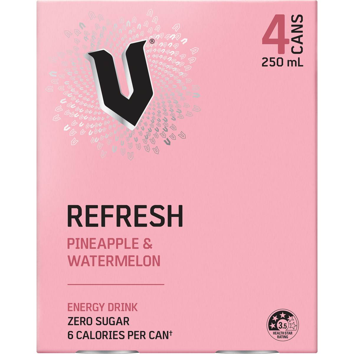 V Energy Refresh Pineapple & Watermelon Zero Sugar Cans 250ml x4 Pack