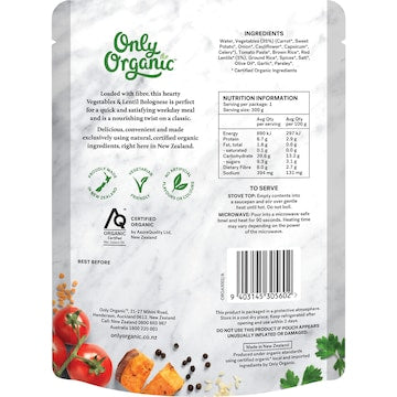 Only Organic Nourishing Bowl Vegetable & Lentil Bolognese 300g