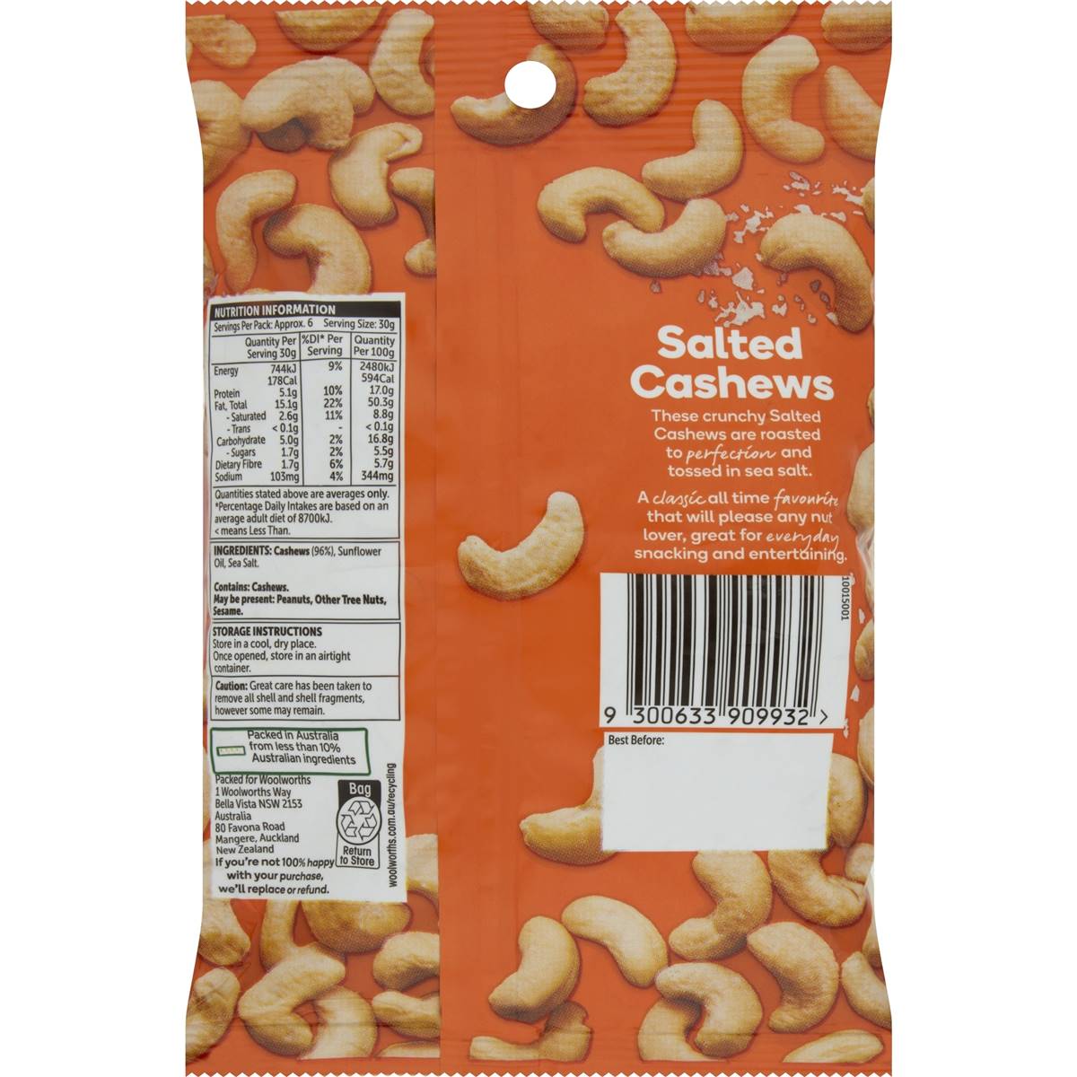 Woolworths Salted Cashews 200g