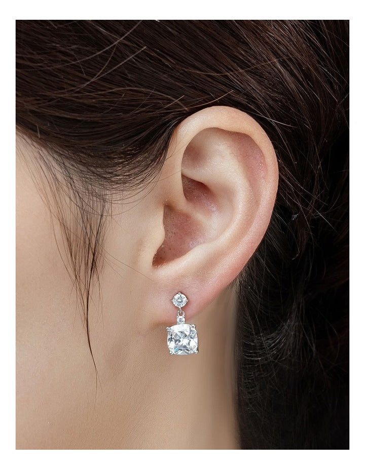 Square Cz Drop Earrings Gjec057M in Rhodium