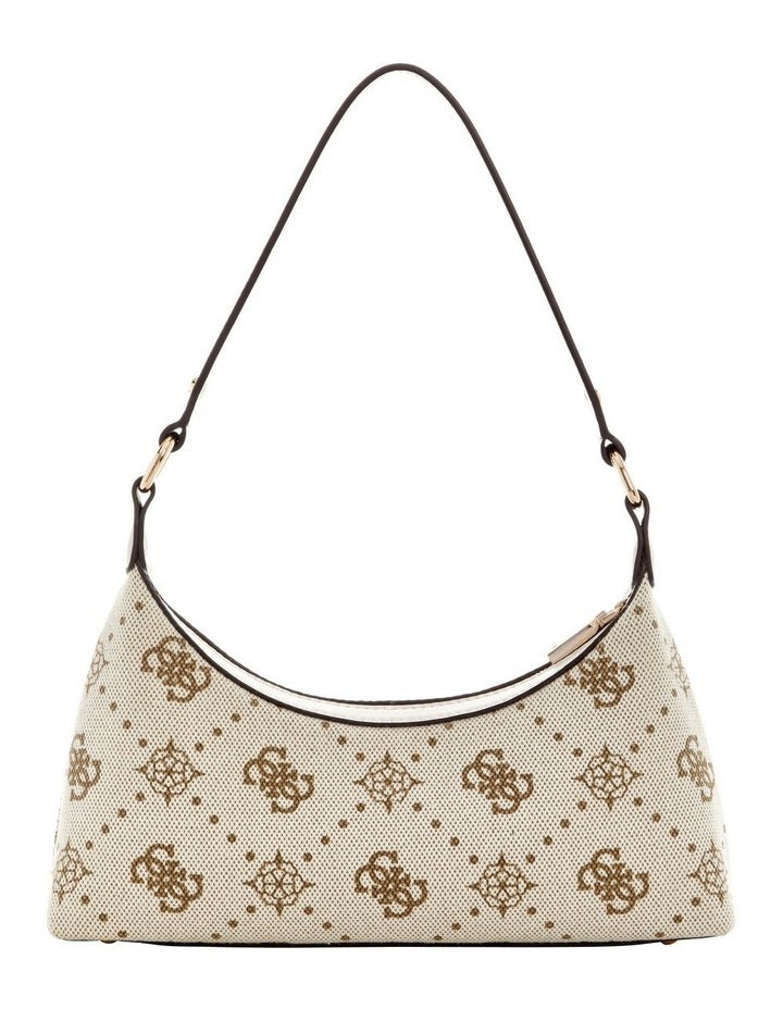 Neda Top Zip Shoulder Bag in Off White Logo