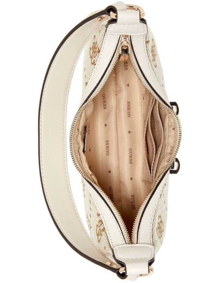 Neda Top Zip Shoulder Bag in Off White Logo