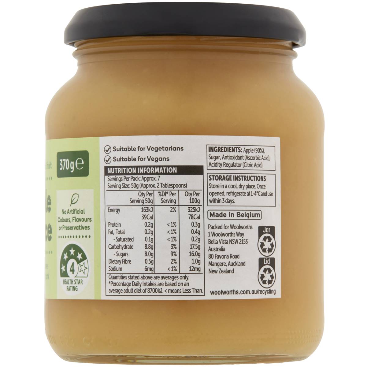 Woolworths Apple Sauce 370g