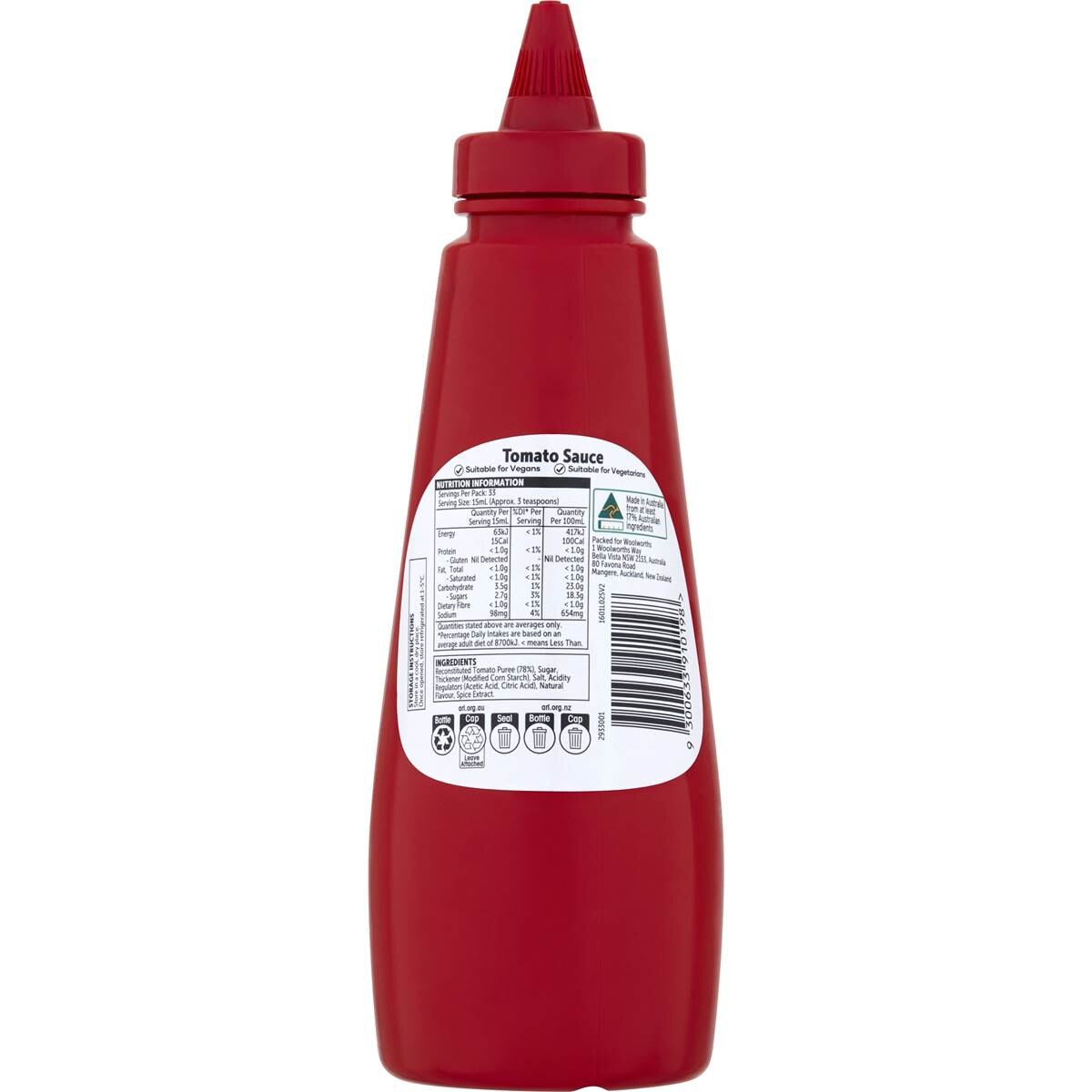 Woolworths Tomato Sauce Squeeze 500ml