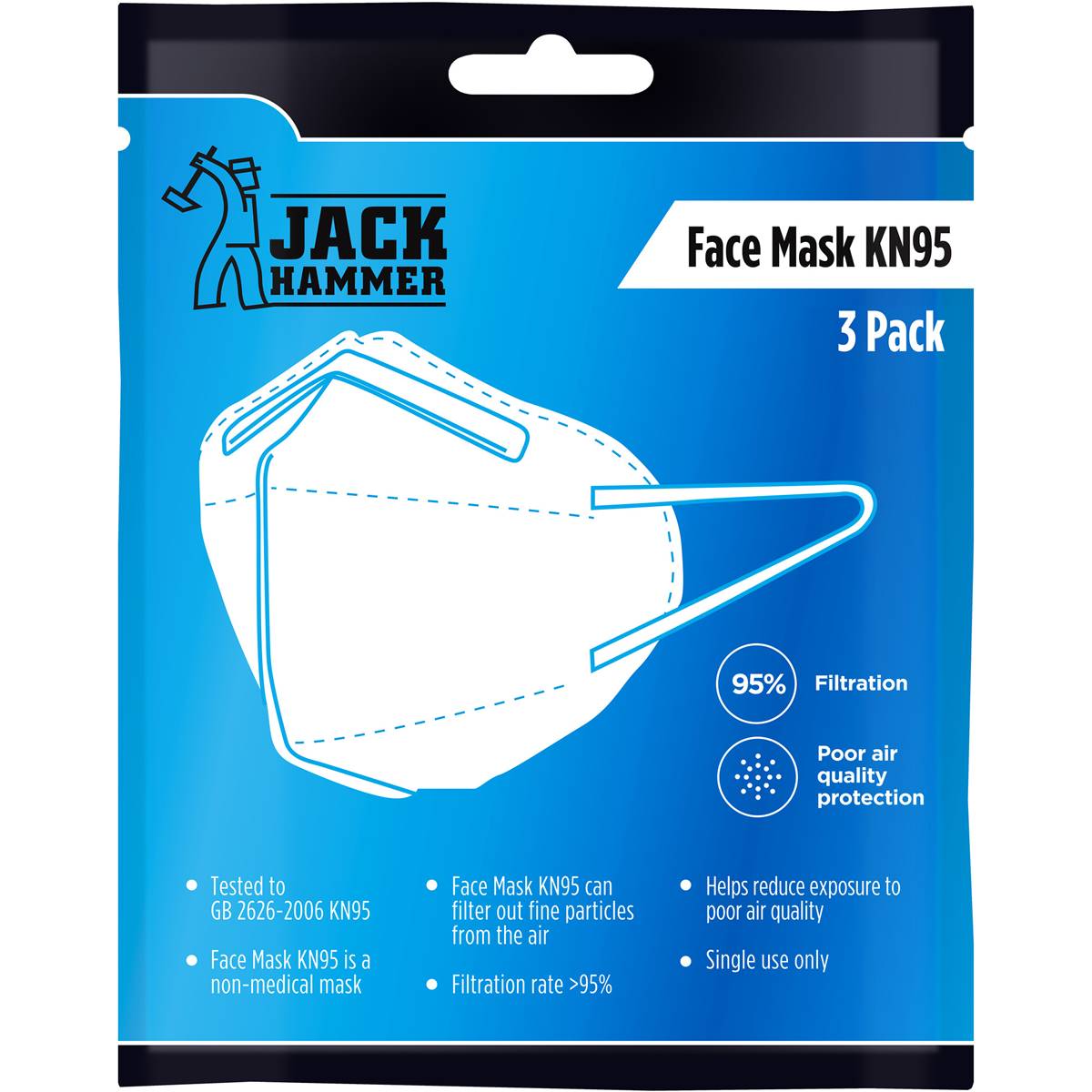 Jack Hammer Kn95 Face Masks 3 Pack