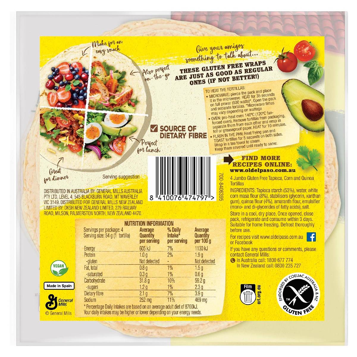 Old El Paso Gluten Free Jumbo Tortilla Wraps 4 pack