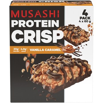 Musashi Vanilla Caramel Crisp Protein Bars, 4PK, 240g