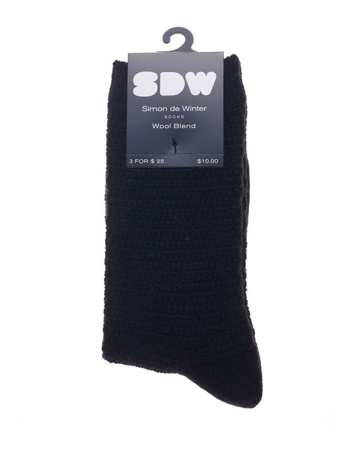 Wool Blend Textured Geo Crew Socks 1 Pack in Black
