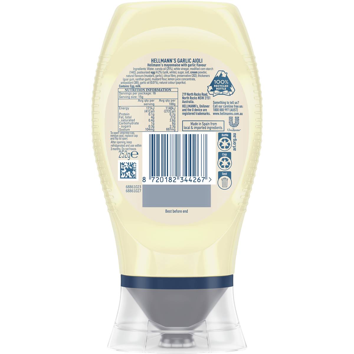 Hellmann's Garlic Aioli Squeeze Mayo 252g