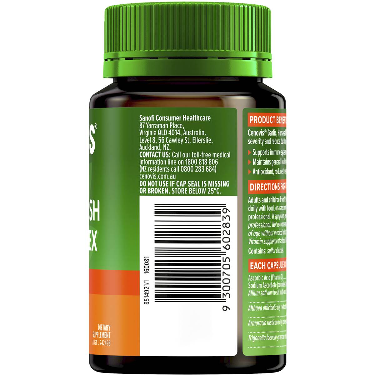 Cenovis Garlic Horseradish + Vitamin c Complex For Immune Support 120 Pack