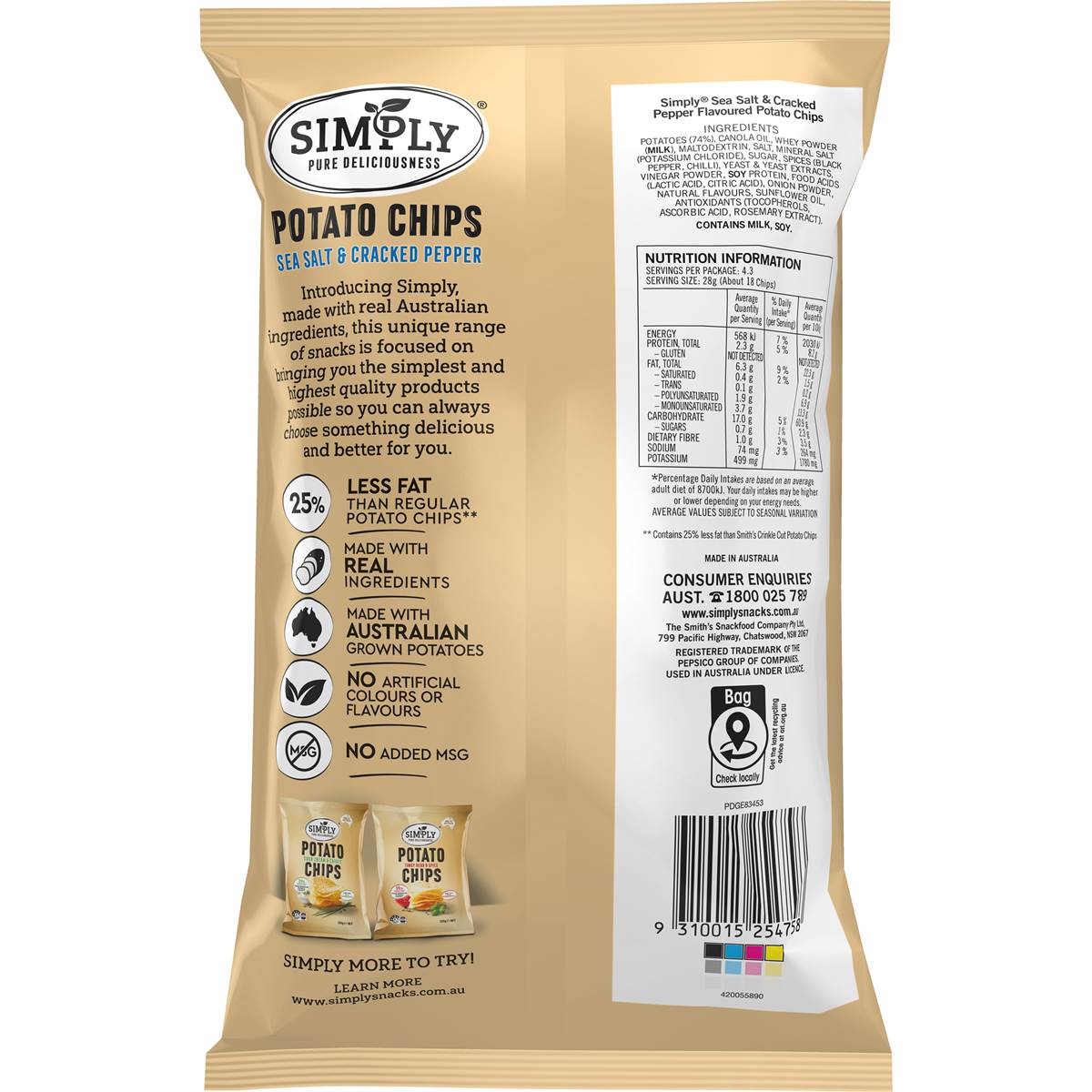 Simply Sea Salt & Cracked Pepper 25% Less Fat Potato Chips 120g