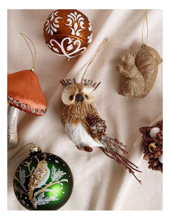 Harvest Christmas Brushed Owl Ornament 15cm in Brown