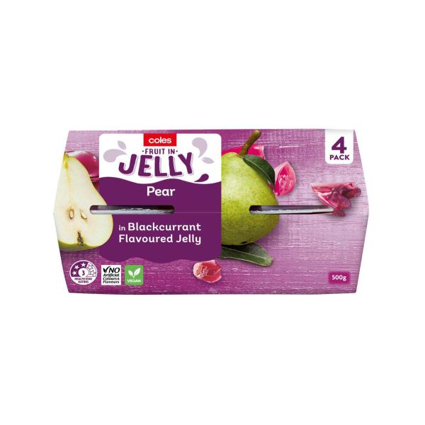 COLES PEAR IN BLACKCURRANT JELLY 4 PACK 500G