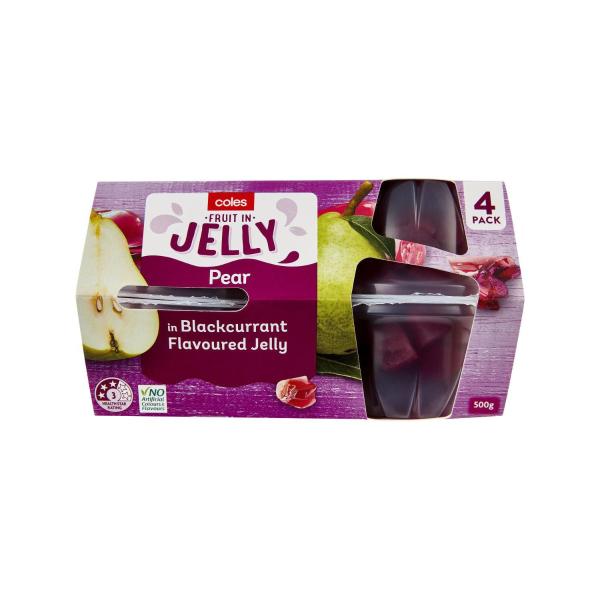 COLES PEAR IN BLACKCURRANT JELLY 4 PACK 500G