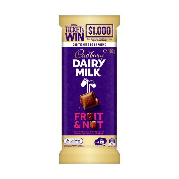 CADBURY FAMILY BLOCK CHOCOLATE:FRUIT AND NUT:.:180 GRAM