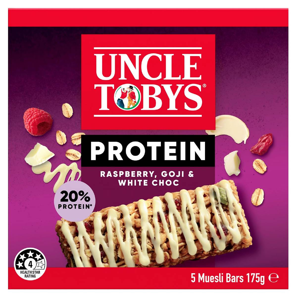 Uncle Tobys Protein Raspberry, Goji & White Choc Muesli Bars 5 Pack