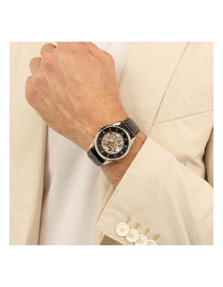 Principle Skeleton Calfskin Dial Watch in Black