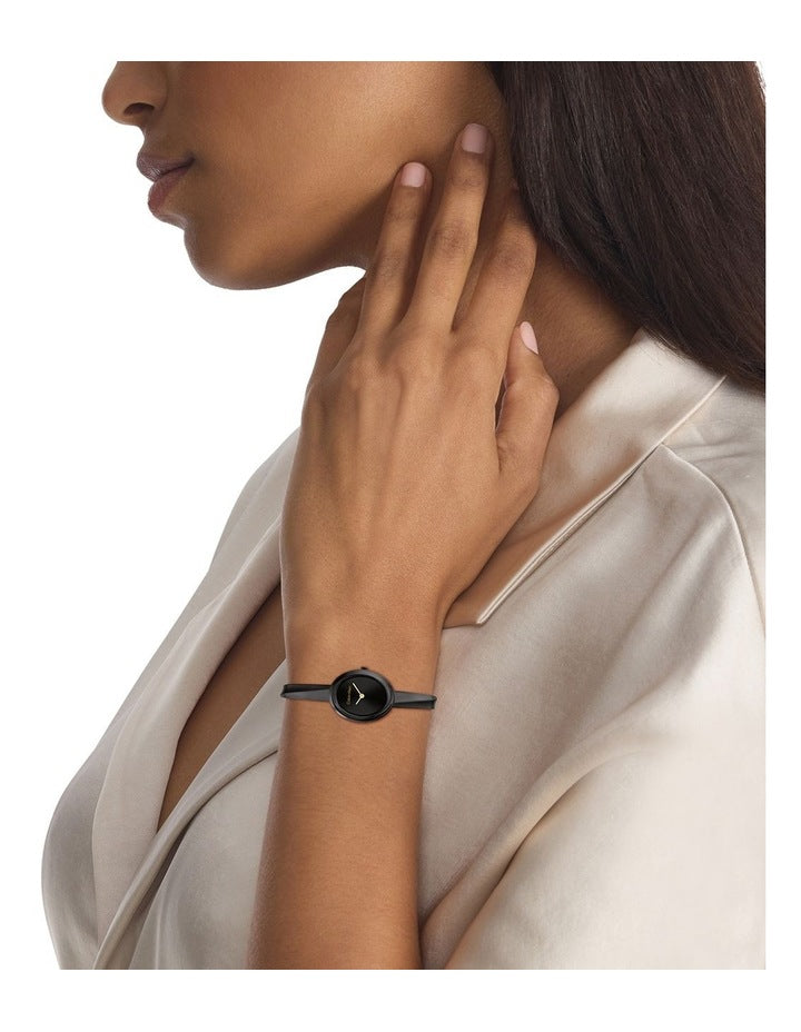 Twisted Bezel Bangle Ionic Plated Steel Watch in Black