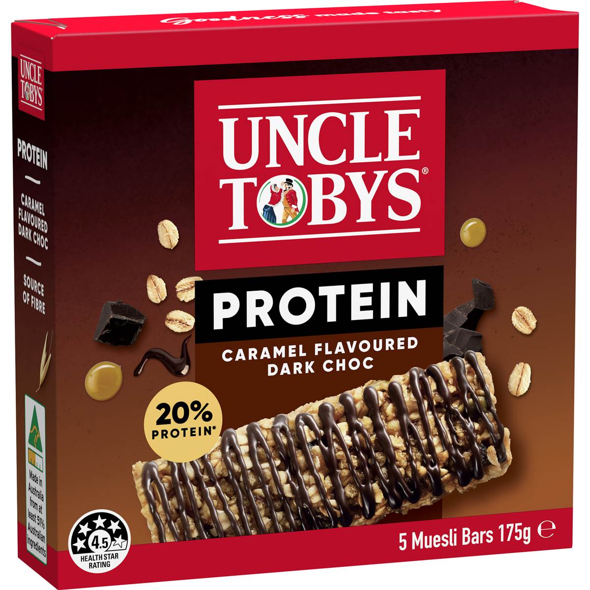 Uncle Tobys Protein Caramel Flavour Dark Choc Muesli Bars 5 Pack