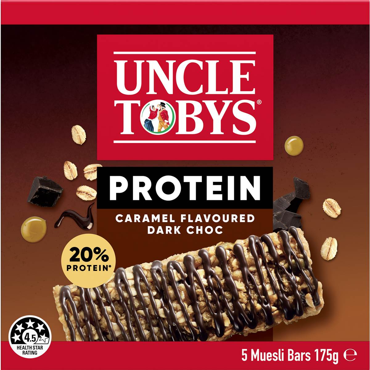 Uncle Tobys Protein Caramel Flavour Dark Choc Muesli Bars 5 Pack