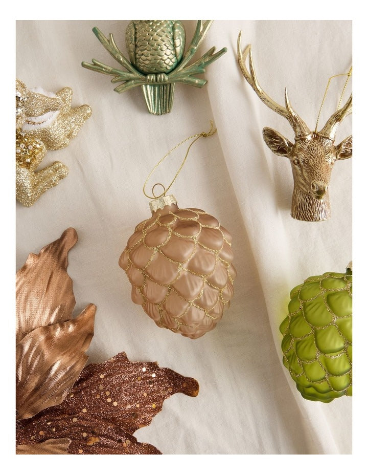 Harvest Christmas Glass Glitter Acorn Ornament 9cm in Brown