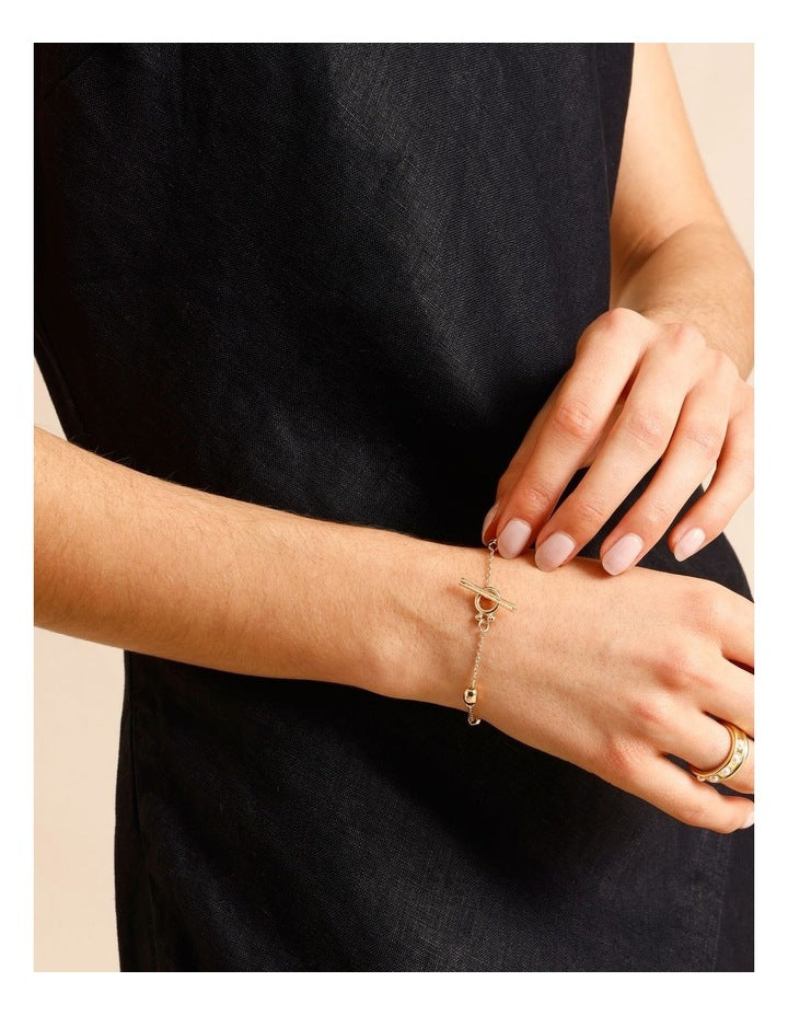T-Bar & Bead Bracelet in Gold