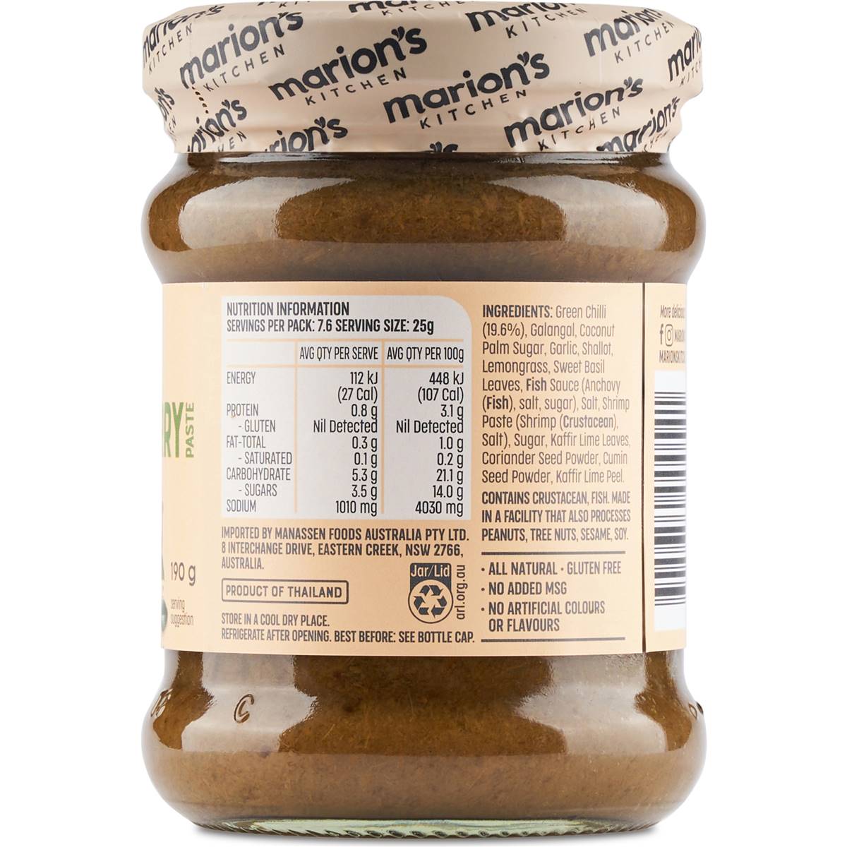 Marion's Kitchen Green Curry Paste 190g
