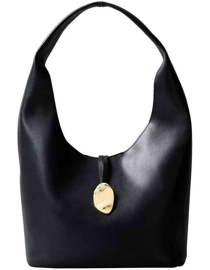 Stone Lock Slouchy Large Shoulder Bag in Black