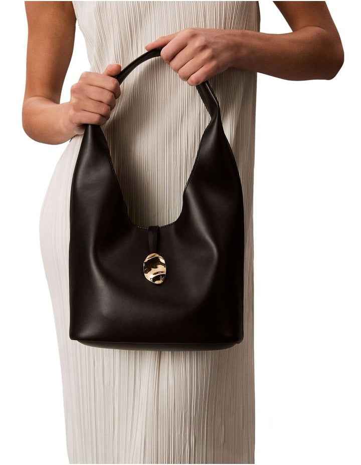 Stone Lock Slouchy Large Shoulder Bag in Black