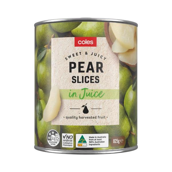 COLES PEAR SLICES IN JUICE 825G