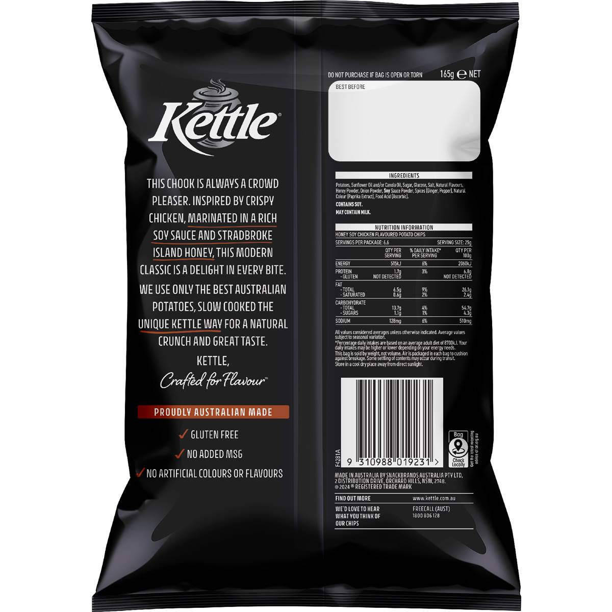 Kettle Honey Soy Chicken Chips Potato Chips 165g