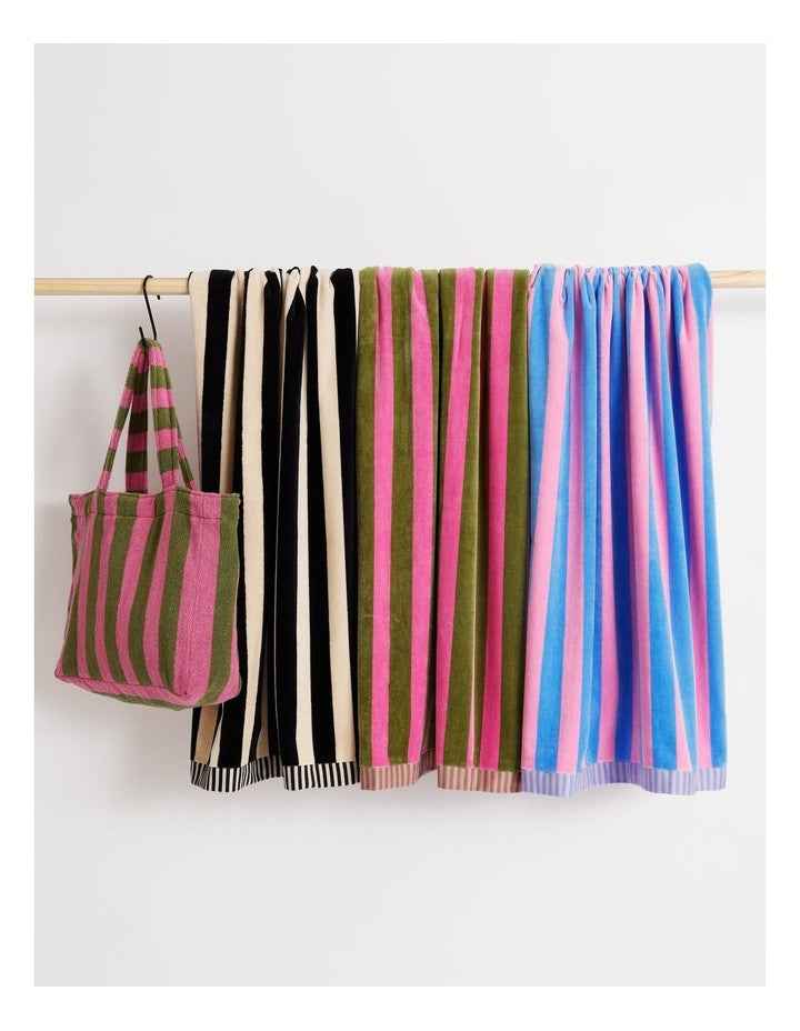 Reverse Stripe Terry Beach Towel in Candy
