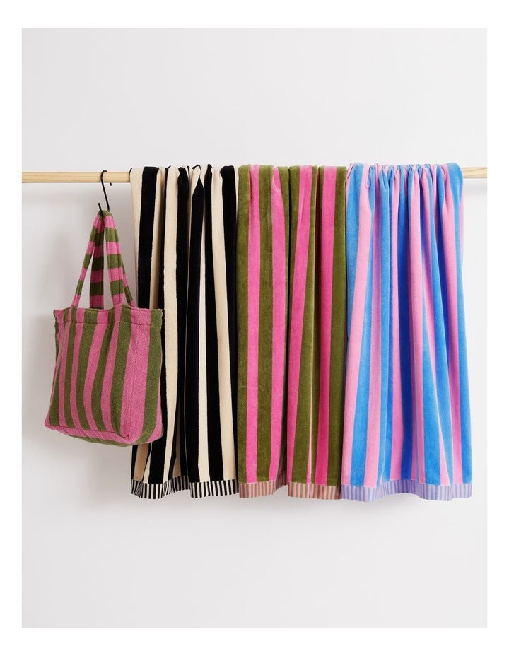 Reverse Stripe Terry Beach Towel in Olive