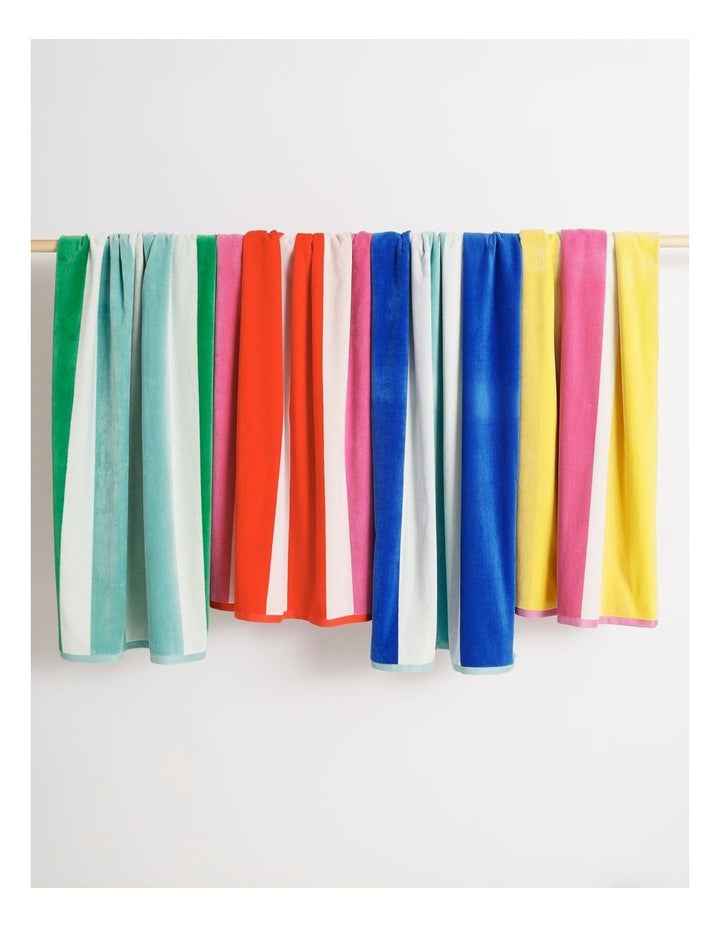 Chunky Reverse Stripe Velour Beach Towel in Pink/Red