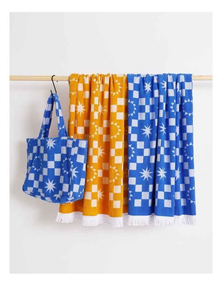 Summer Check Terry Beach Towel in Mustard