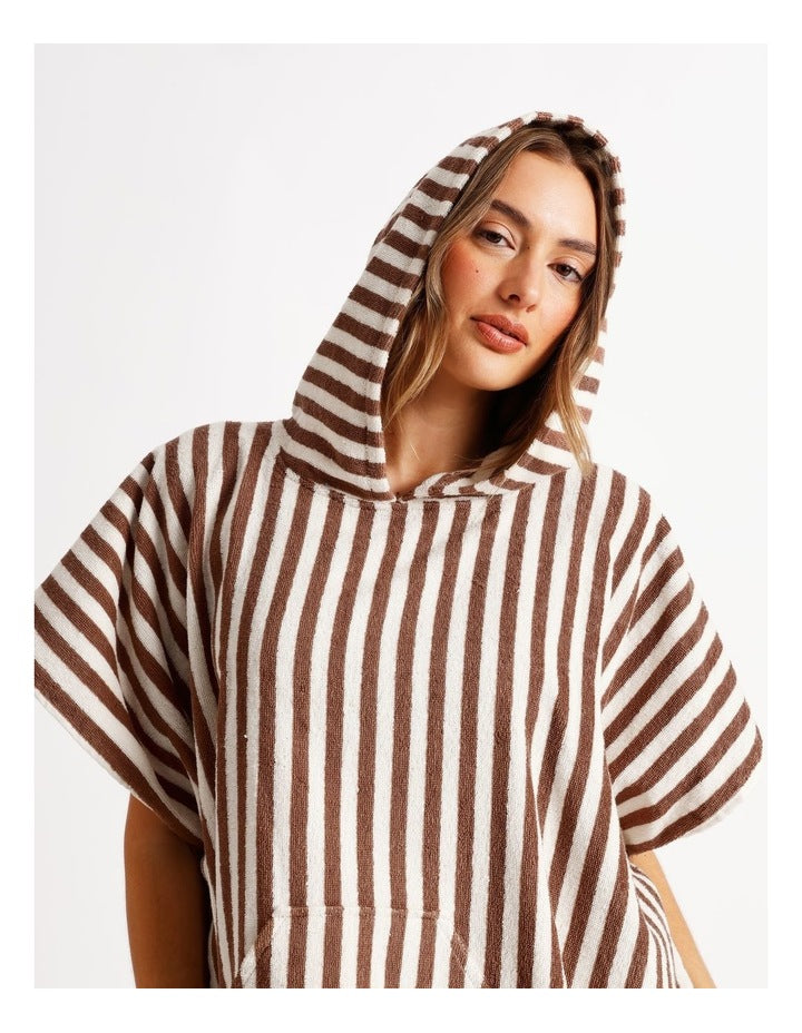 Marco Stripe Adult Beach Poncho in Cinnamon