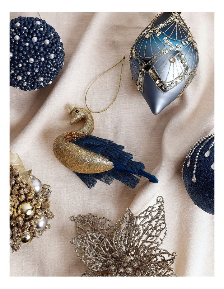 Luxe Christmas Plastic Swan Ornament 8cm in Blue