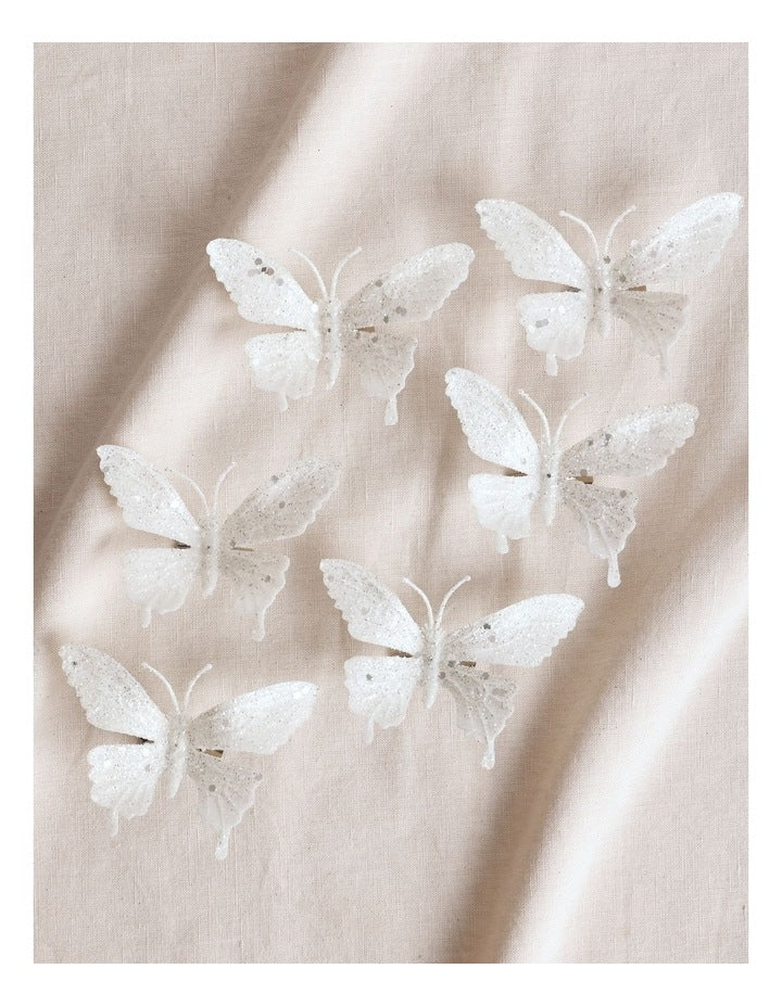 Luxe Christmas 6pk Petite Glitter Butterfly Clips 10cm in White
