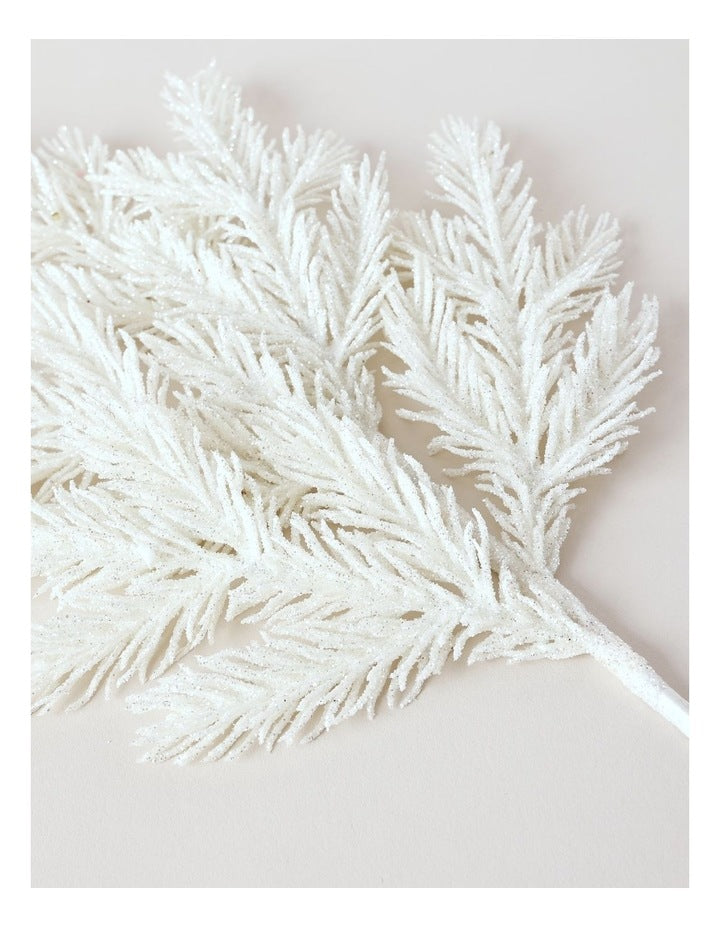 Luxe Christmas Glitter Faux Fir Needle Spray Pick 50cm in White