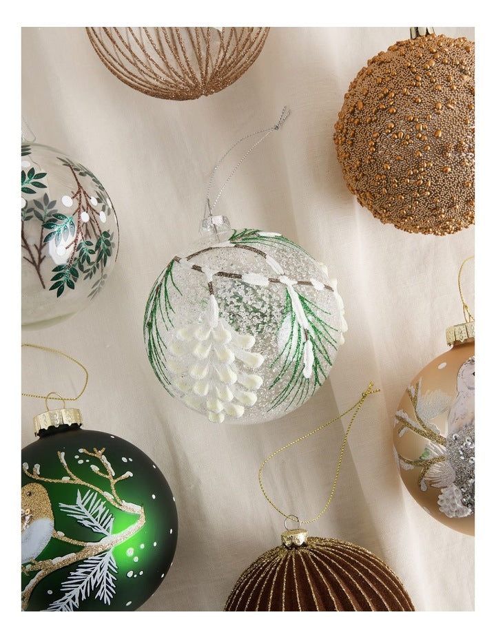Harvest Christmas Glass Pinecone Bauble 10cm in Brown