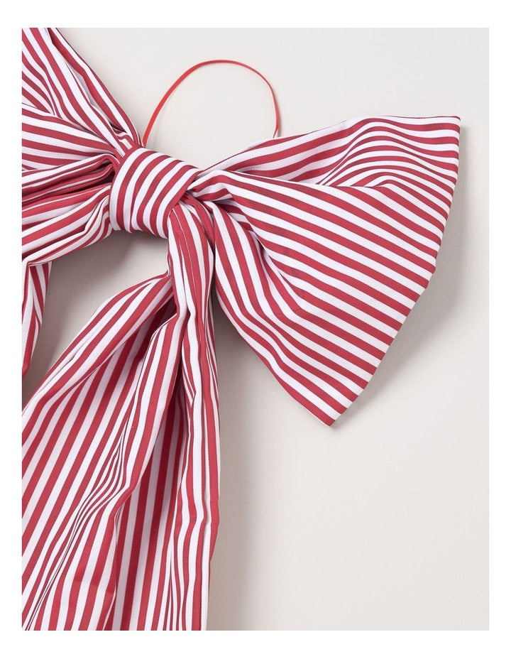 Heirloom Christmas Fabric Oversized Striped Bow Clip 53cm in Red/White