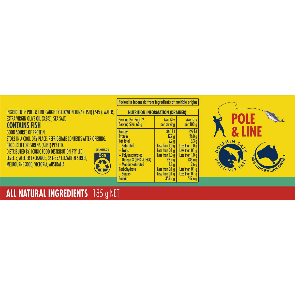 Sirena Tuna In Lite Oil Italian Style 185g