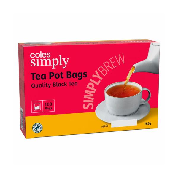 COLES SIMPLY TEA POT BAGS 100 PACK