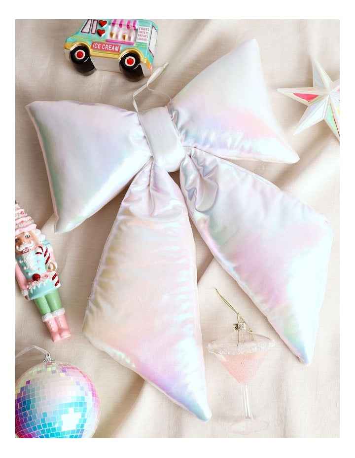 Candyland Christmas Fabric Oversized Iridescent Bow 38cm in White