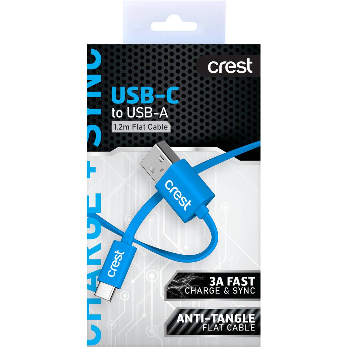 Crest USB-C to USB-A Flat Cable Blue 1.5m each