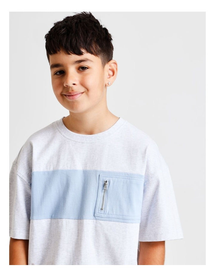 Zip Pocket Tee in Grey Marle